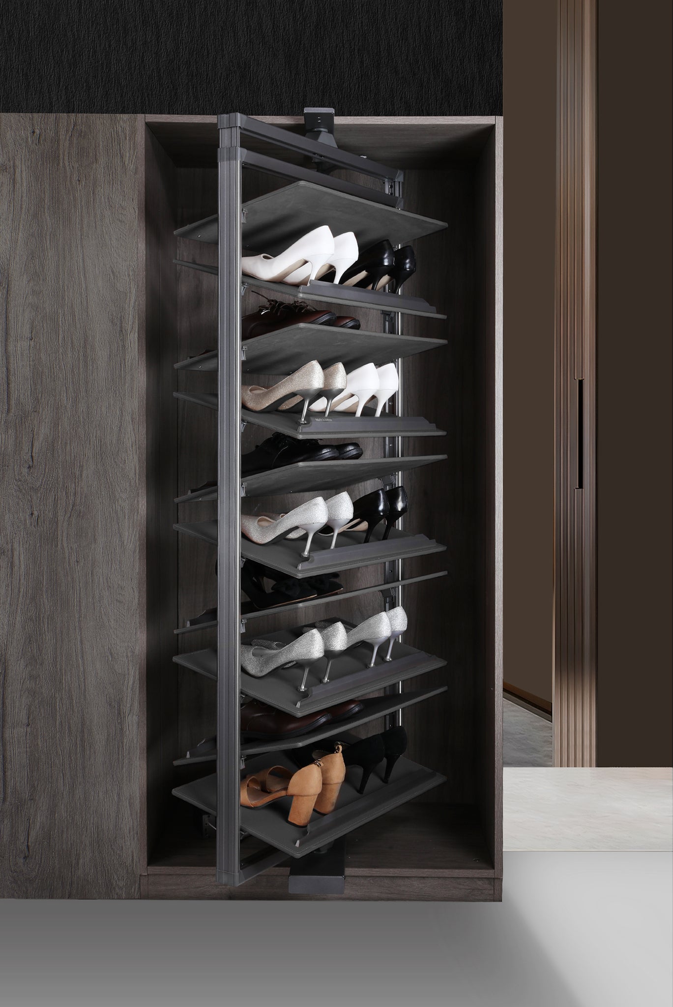 Rotating shoes rack WITH LIGHT,leather shelf